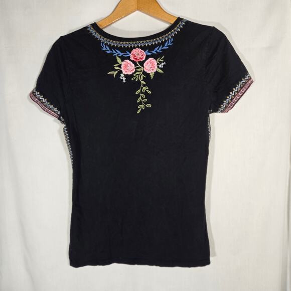 Paparazzi Embroidered Floral Shirt Top Blouse Cotton Boho Hippie Cottage Medium - Picture 7 of 8